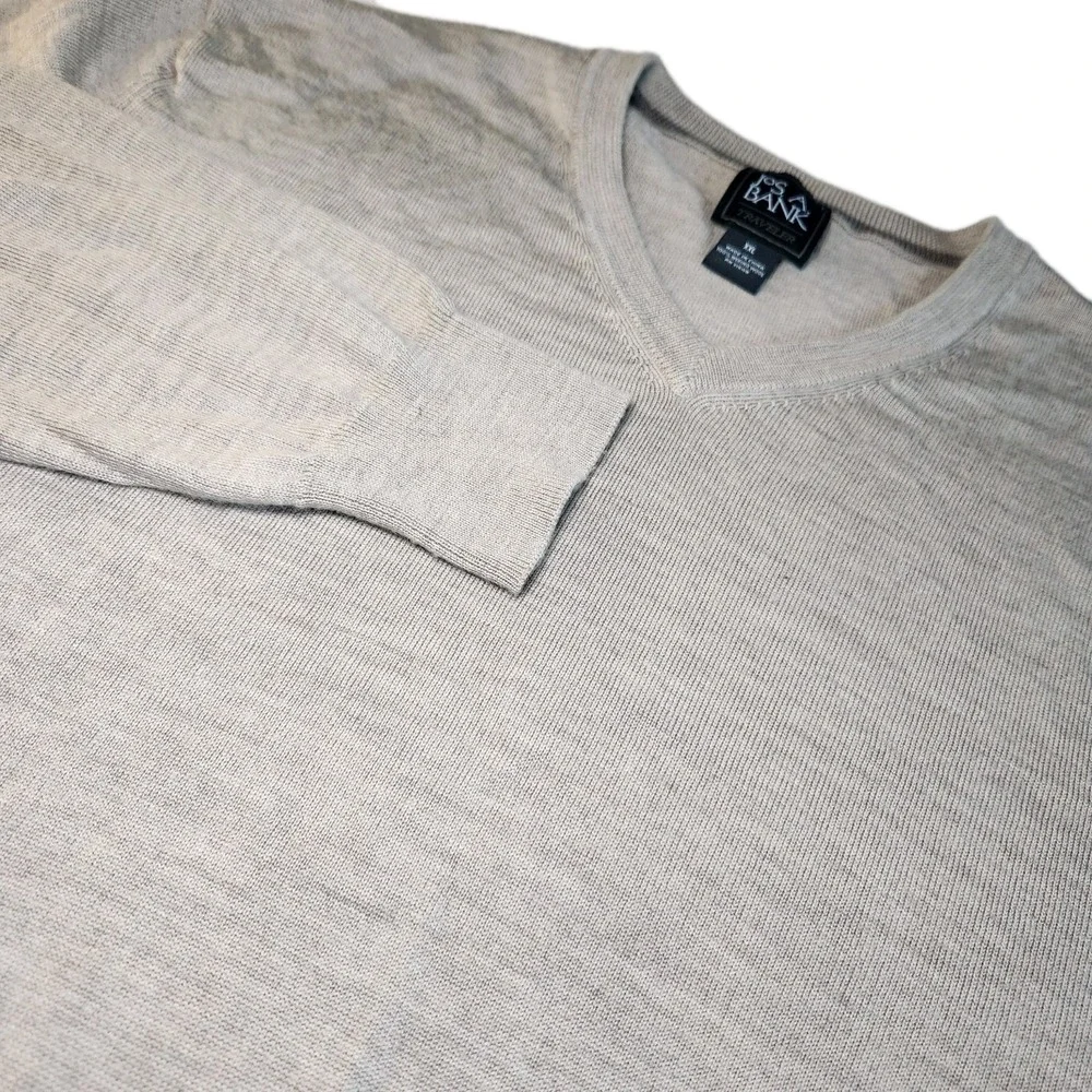 JOS. A. BANK Traveler Pullover Sweater Men XXL Gray Beige Merino Wool V Neck